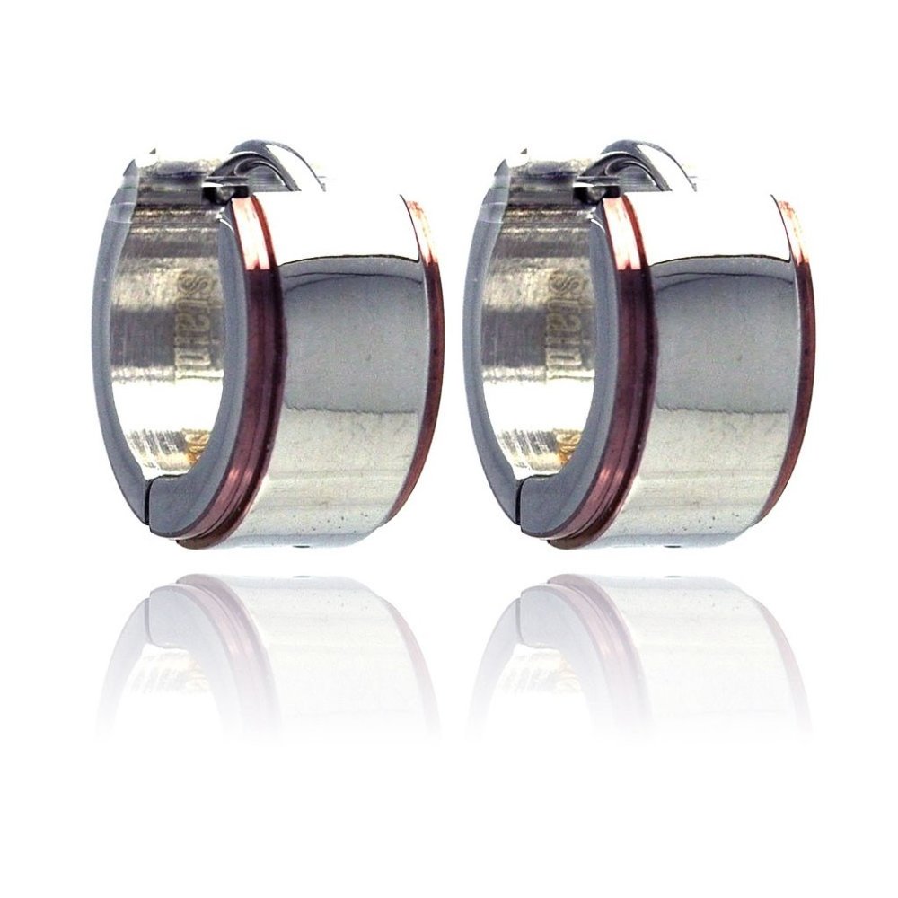 Stainless Steel Rhodium Plated and Rose Gold Plated Border Huggies